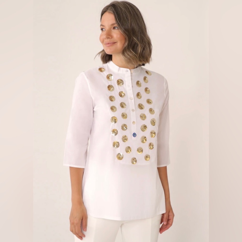 Figue for India Hicks Jasmine Tunic Sequin Dot Blouse Shirt